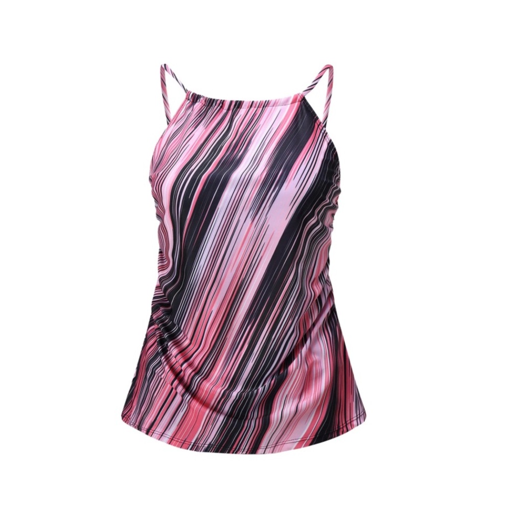 Tempt Me High Neck Ruched Sides Tummy Control Tankini Top - Picture 2 of 9
